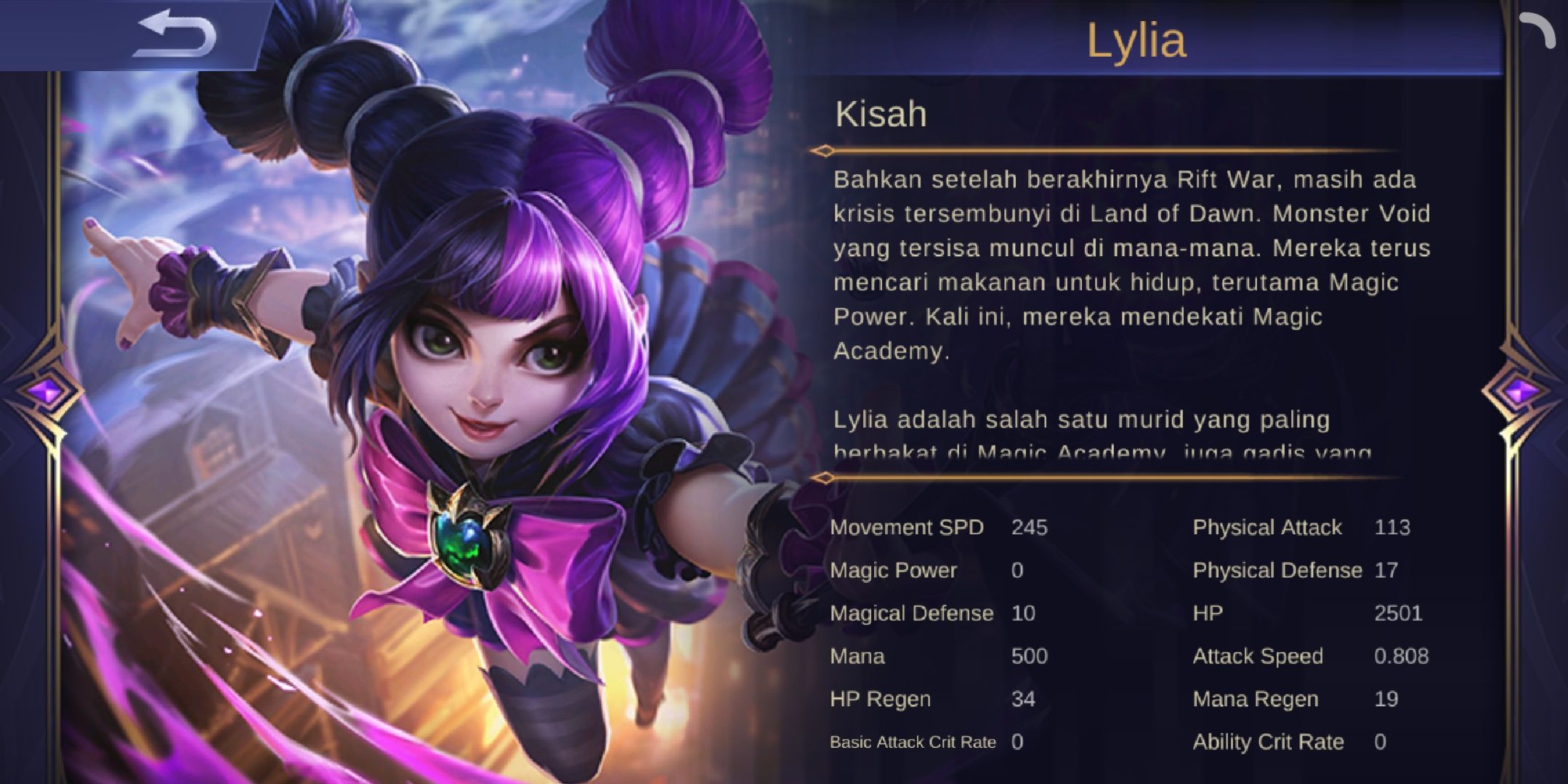 Latar belakang Lylia Mobile Legends