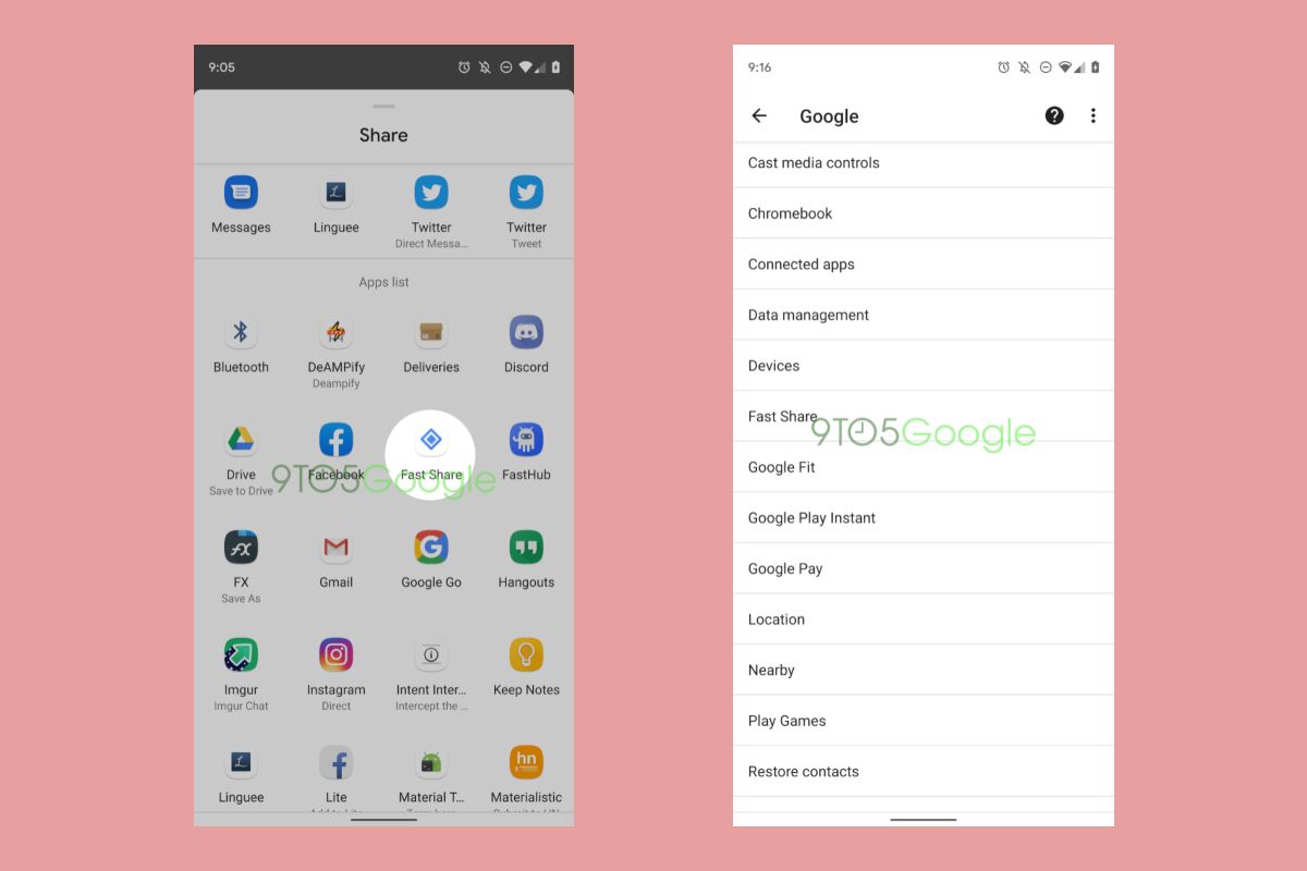 Letak Fast Share pada menu setting Android Q