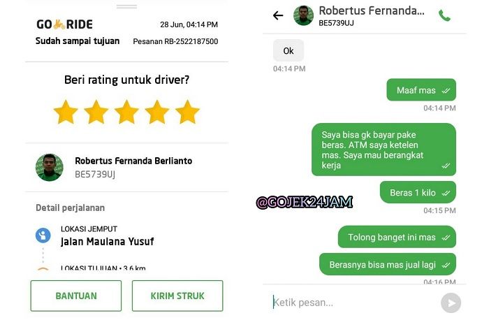 Viral pelanggan ojol membayar ongkos dengan beras.
