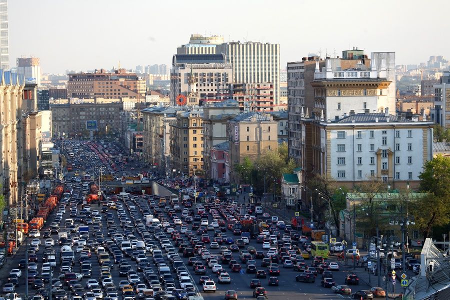 Suasana jam sibuk di Moskow, Rusia