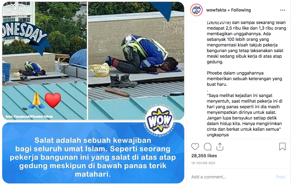 Subhanallah, begini kisah tukang bangunan yang tetap lakukan salat di bawah terik matahari