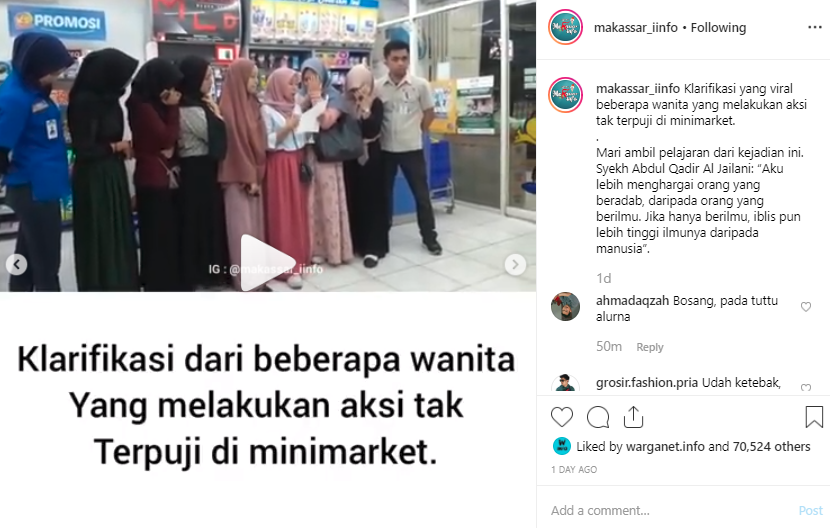 Video permintaan maaf ketujuh mahasiswi di Makassar yang telah membuat onar di sebuah minimarket. 