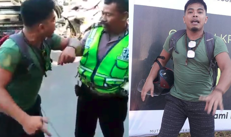 Video saat pengendara roda dua yang melawan arus beradu mulut dengan polisi.