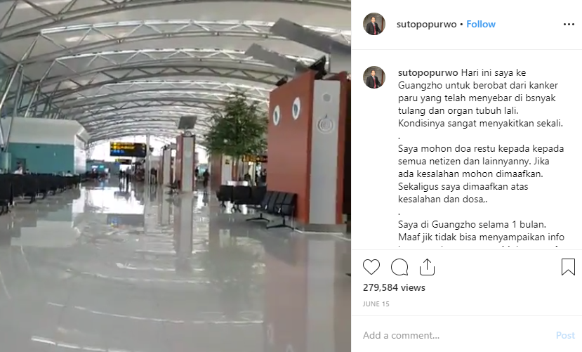 Unggahan terakhir Sutopo sebelum meninggal