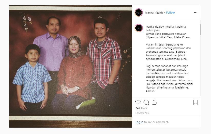 Unggahan Instagram putra mendiang Sutopo, Muhammad Ivanka Rizaldy
