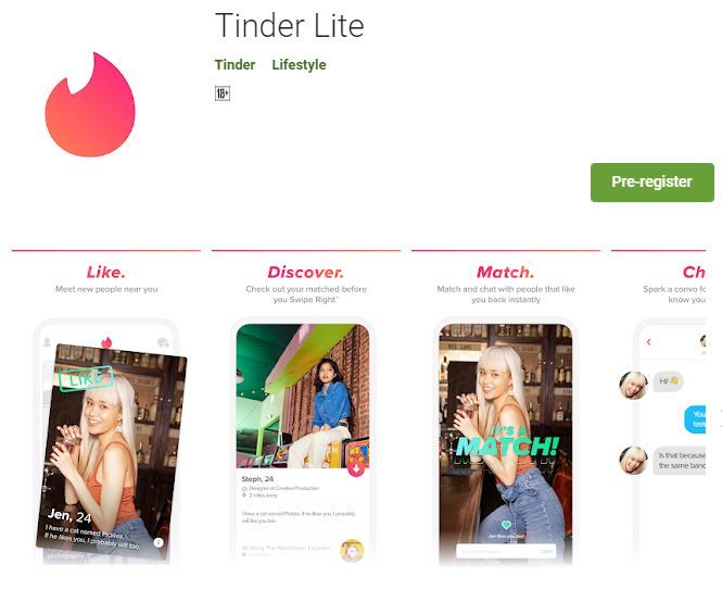 Aplikasi Tinder Lite di Play Store