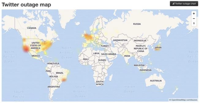 Peta sebaran gangguan Twitter