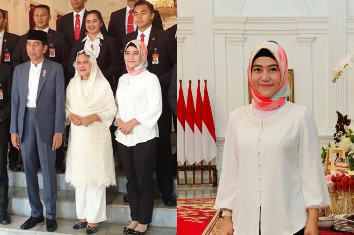 Sandhyca Putrie saat mengenakan hijab mendampingi Iriana Jokowi