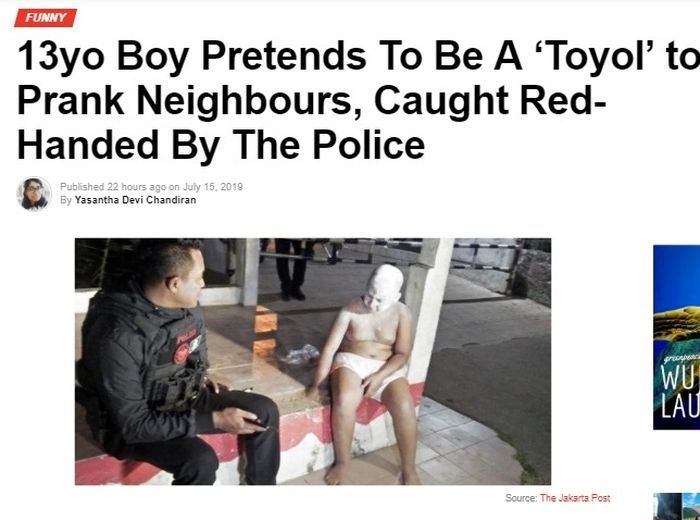 Berita bocah tuyul jadi-jadian tertangkap pihak kepolisian jadi sorotan media asing.