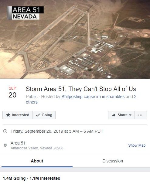 Event ajakan serbu pangkalan rahasia Area 51 di Facebook