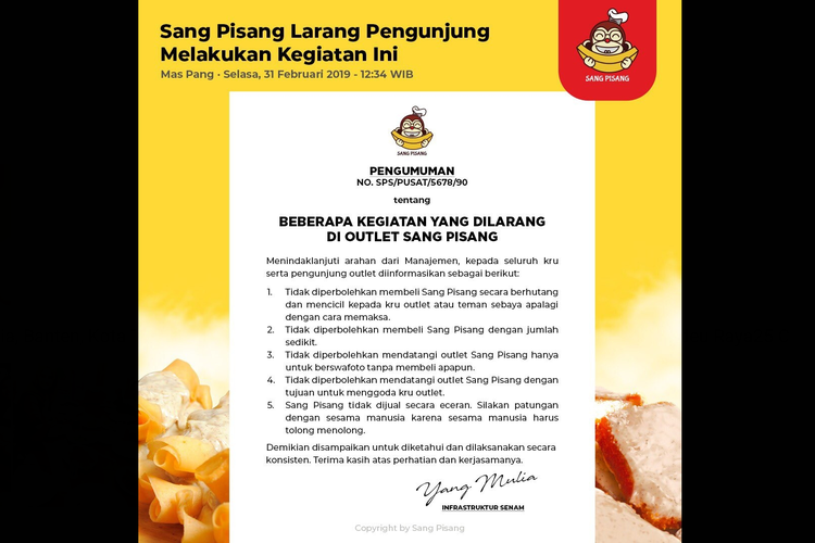 Surat edaran kocak Sang Pisang