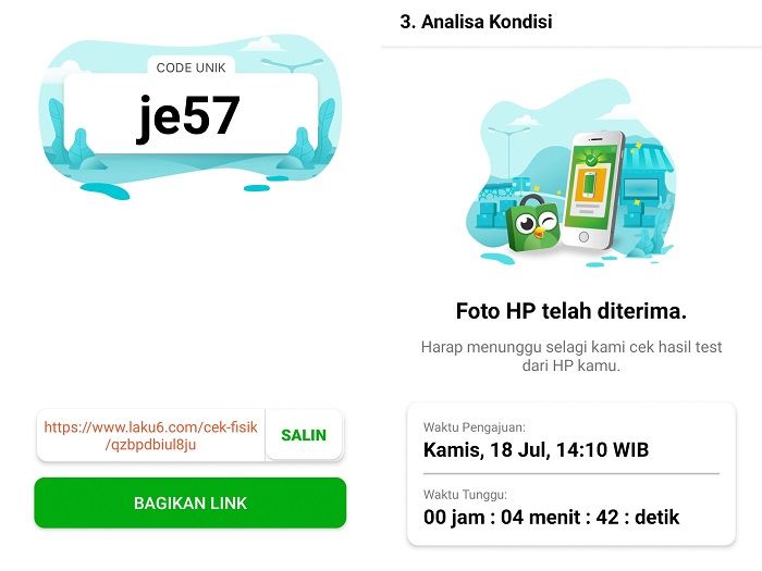 Foto keadaan hp lalu tunggu sampai muncul harga final