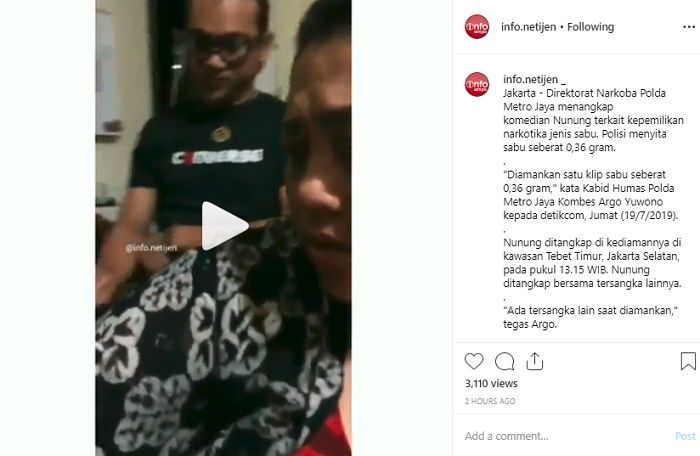 Video pengkapan komedian Nunung atau Tri Retno Prayudati dan suaminya oleh Direktorat Narkoba Polda Metro Jaya menangkap.