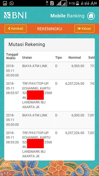 Tercatat 2 kali transaksi berhasil.