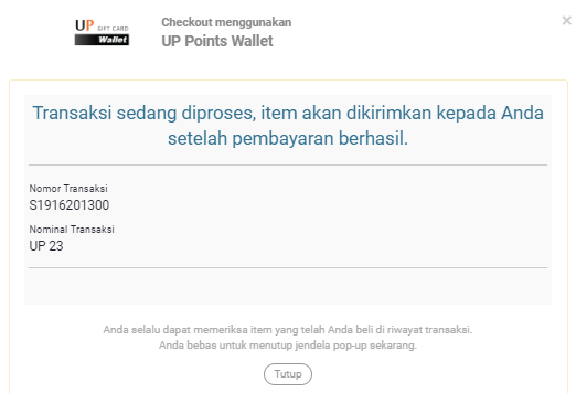 Proses Checkout UP Points Wallet