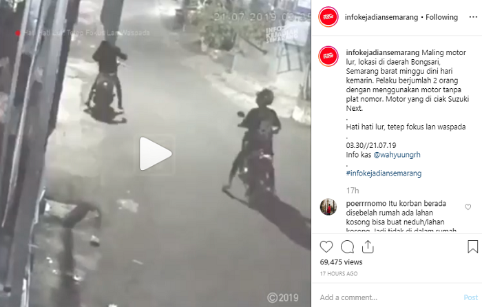 Video CCTV pelaku maling motor di  Bongsari, Semarang Barat, Jawa Tengah.  