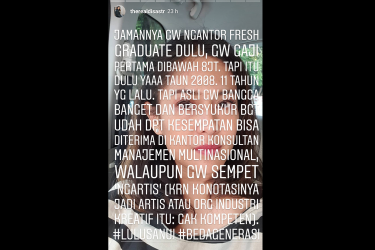 Artis Dian Sastro mengomentari soal gaji lulusan UI yang sedang ramai diperbincangkan