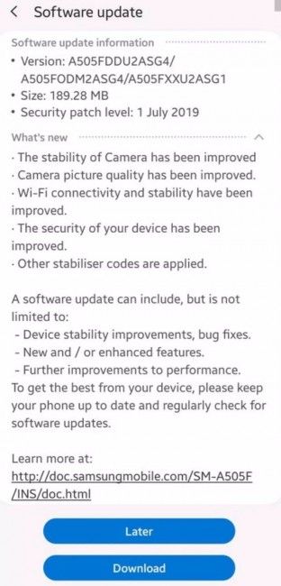 Rincian update terbaru untuk Galaxy A50