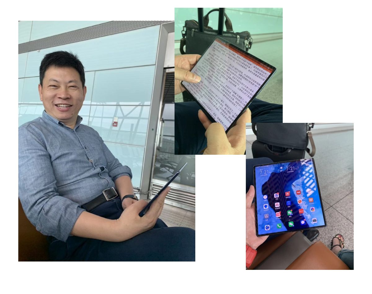 CEO Huawei Richard Yu membawa Mate X di Bandara