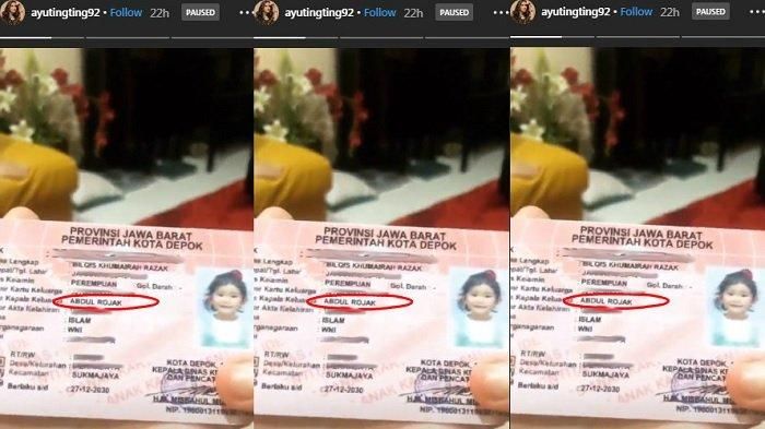 Kartu Identitas Anank milik putri Ayu Ting Ting Bilqis