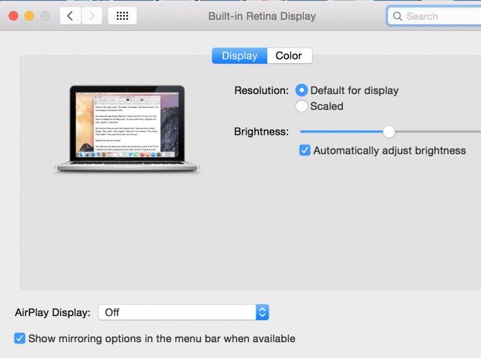 Settingan Display Macbook 