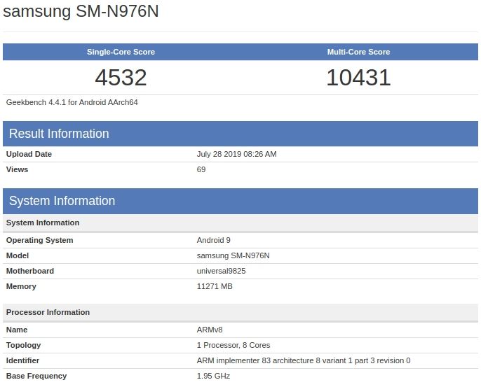 Hasil bencmark Galaxy Note 10