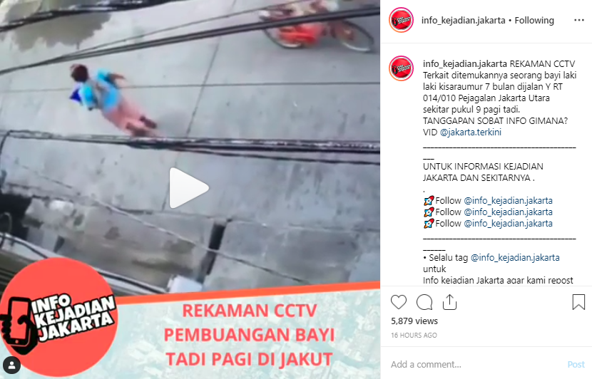 Rekaman video CCTV seorang bayi laki laki dibuang di jalan Y RT 014/010 Pejagalan, Jakarta Utara.  