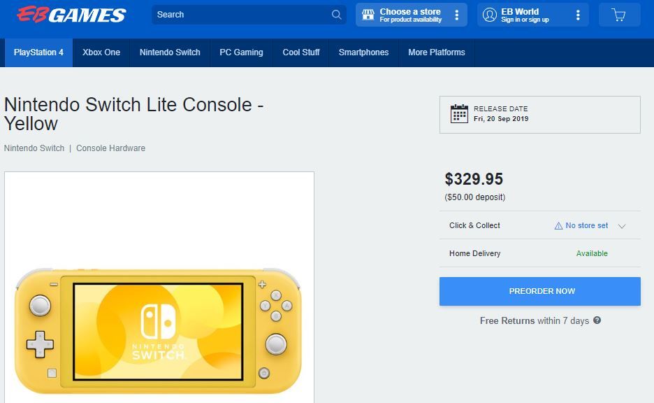 Penjualan Nintendo Switch Lite di situs EB Games Australia
