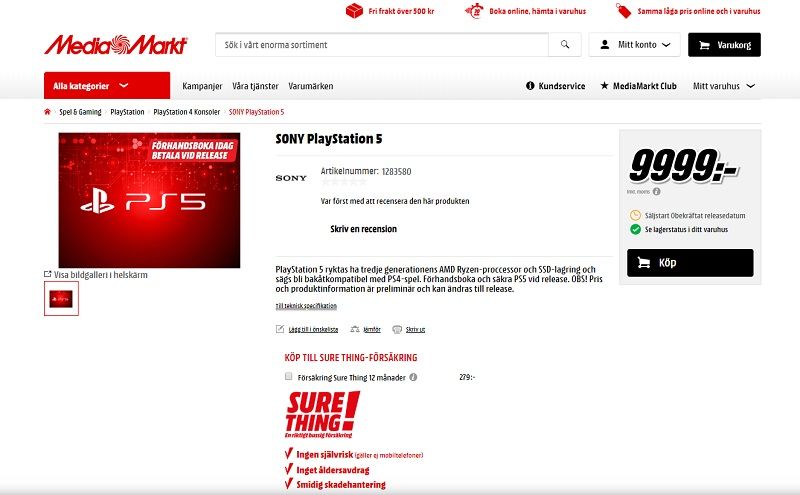 Pre-order PS5 di situs belanja online Swedia