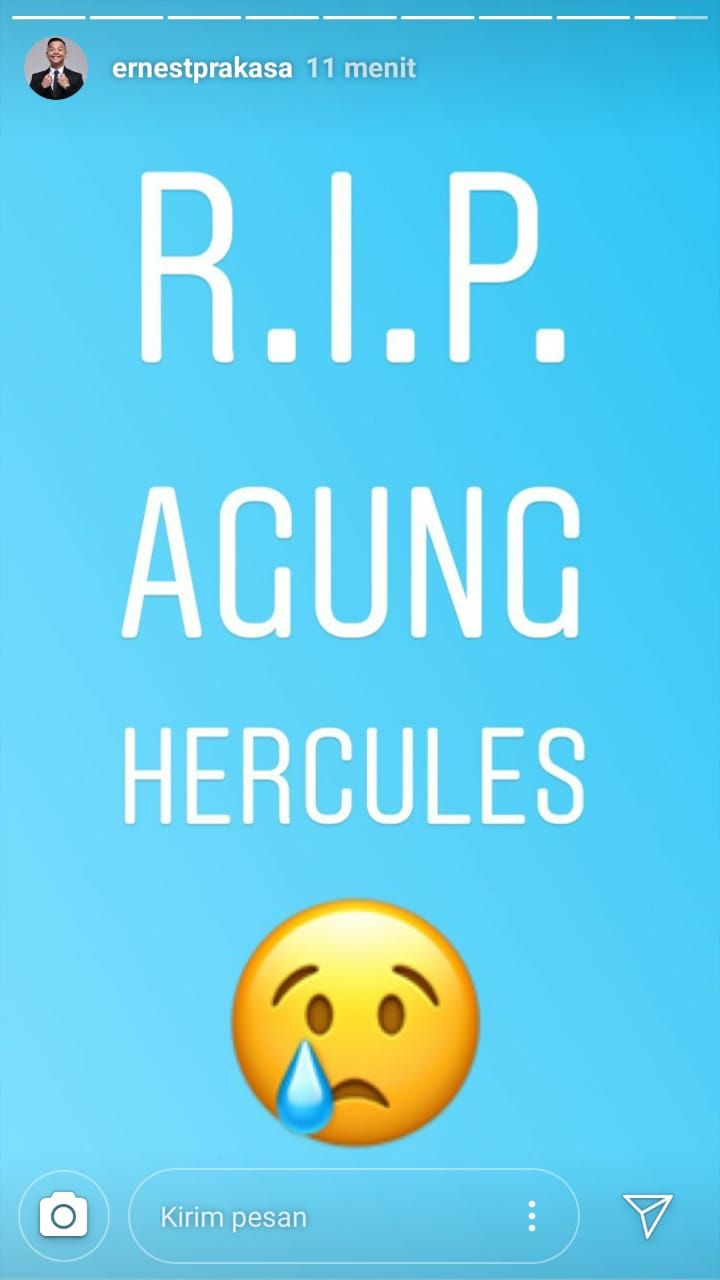 Ernest Prakasa mengunggah kabar duka atas meninggalnya Agung Hercules.