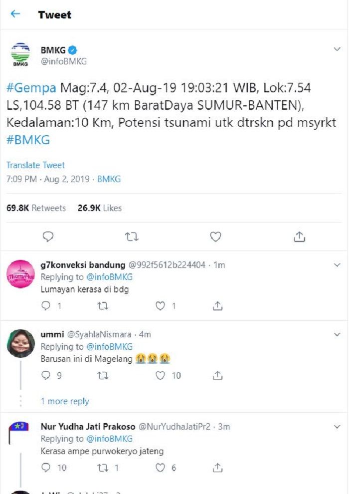 BMKG umumkan adanya gempa