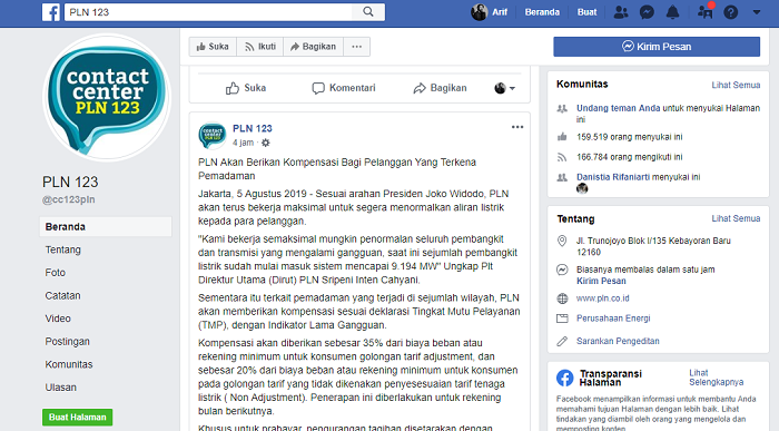 Pernyataan kompensasi PLN