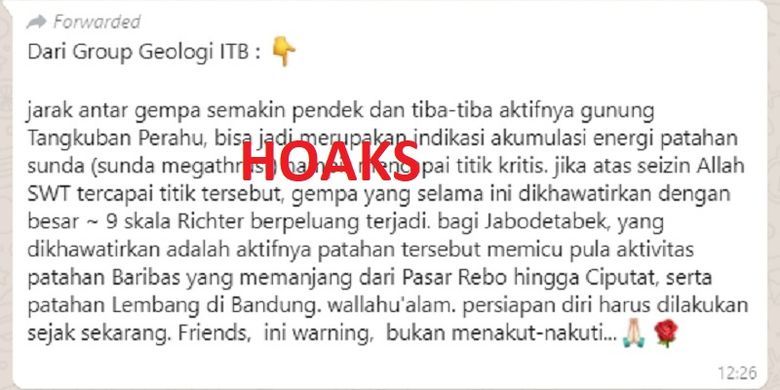 Kabar hoax yang menyebar melalui aplikasi Whatsapp