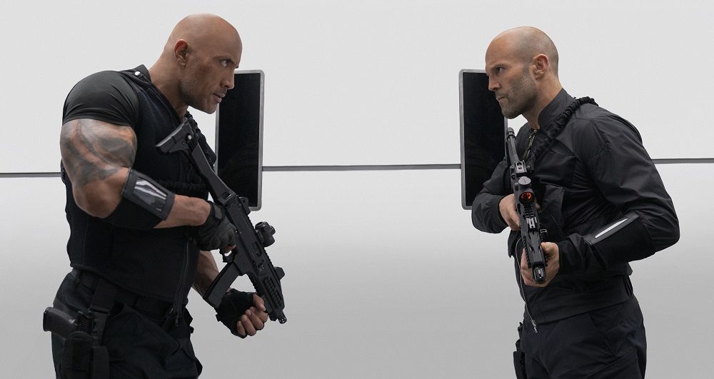 (from left) Luke Hobbs (Dwayne Johnson) and Deckard Shaw (Jason Statham) in Fast & Furious Presents: Hobbs & Shaw, directed by David Leitch.