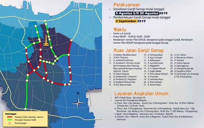 Peta ganjil genap terbaru dan daftar ruas jalannya.