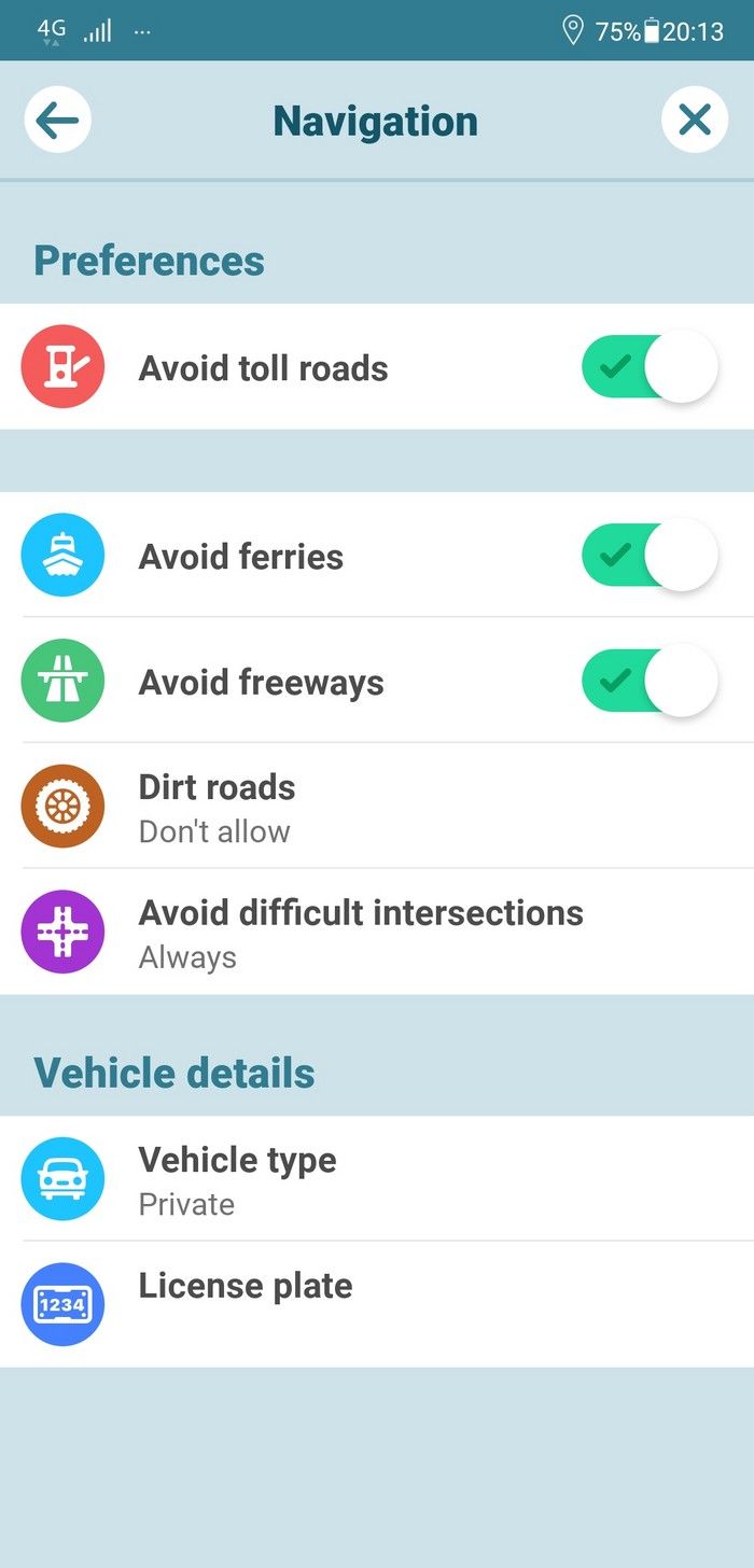 Pilihan tipe kendaraan di Waze