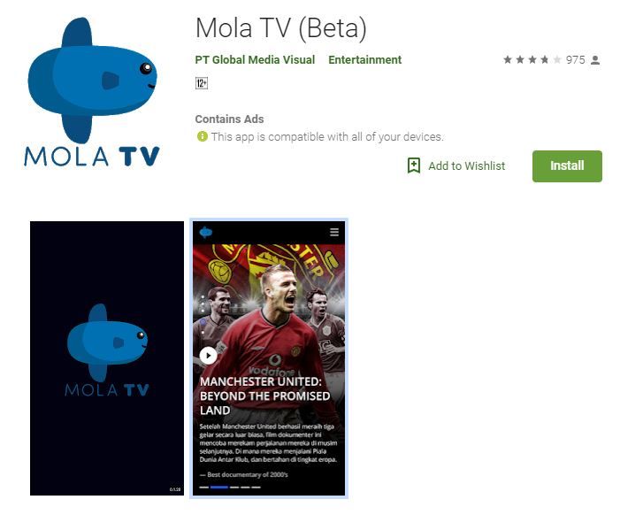 Aplikasi Mola TV di Play Store