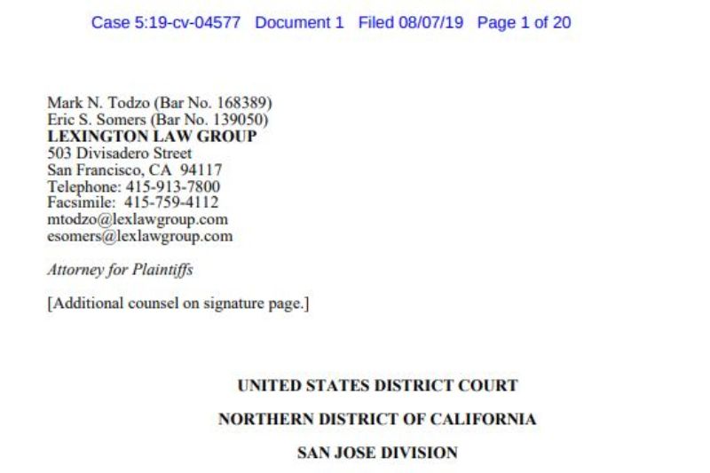 Lembar gugatan yang diajukan pada pengadilan California