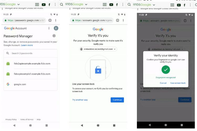 Ilustrasi langkah menggunakan fingerprint di akun Google