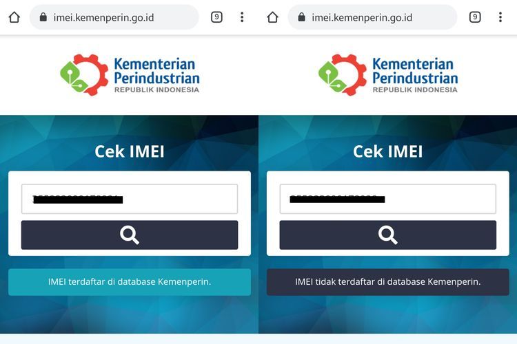 Ilustrasi hasil pencarian IMEI di situs Kemenperin