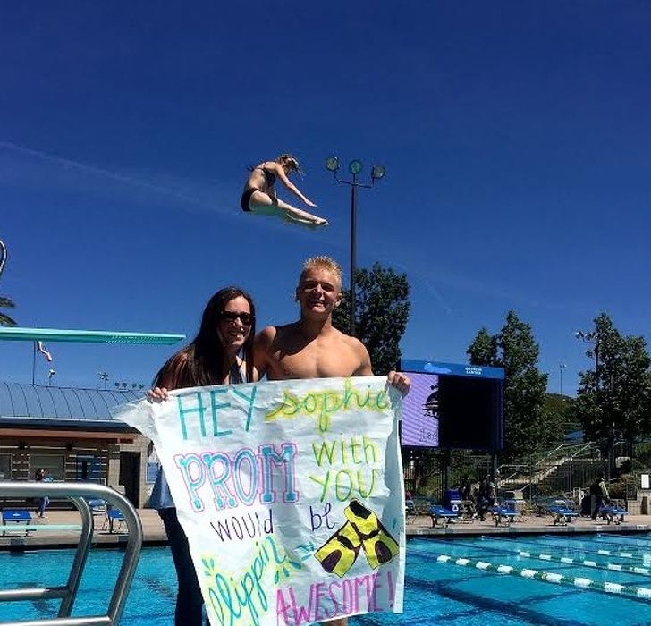 A promposal photobombed by a diver sliding down a cloud: how epic is that?