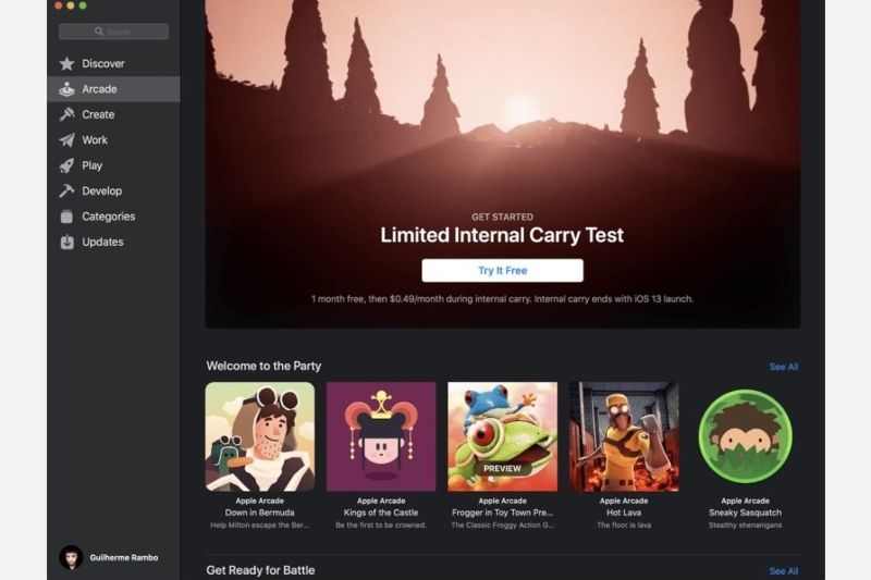 Laman uji coba Apple Arcade di App Store