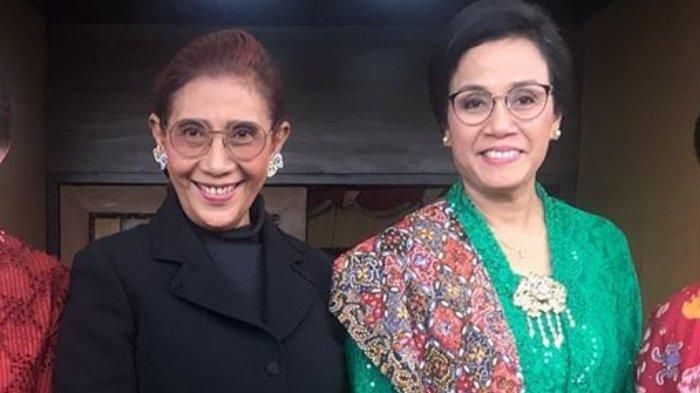 Menteri Kelautan dan Perikanan Susi Pudjiastuti dengan Menteri Keuangan Sri Mulyani.