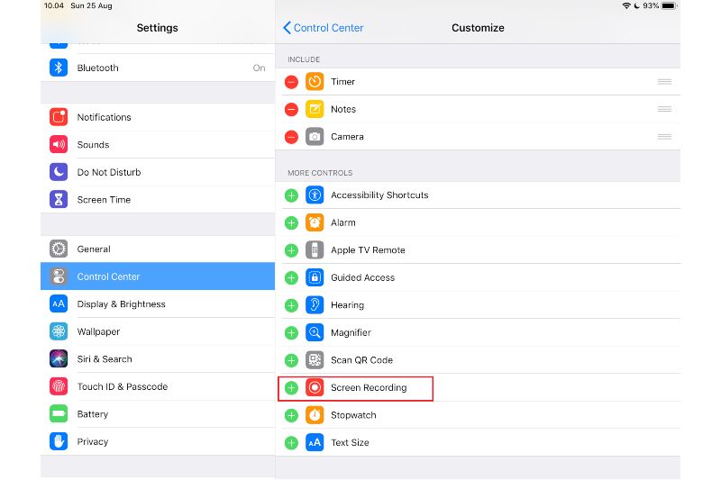 Pilih tombol hijau di samping Screen Recording untuk menambahkan di Control Center