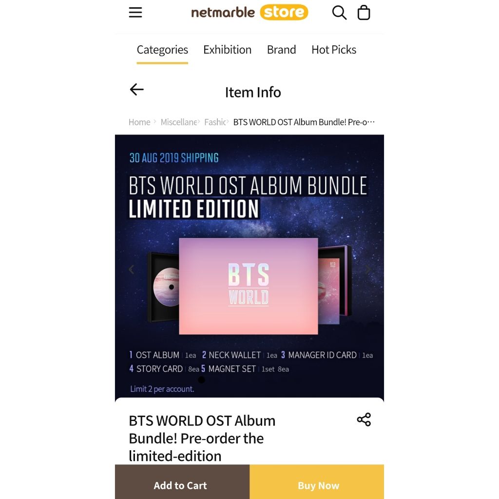 Album OST BTS WORLD di Netmarble Online Store