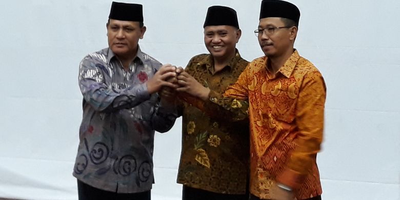 Deputi Penindakan Brigjen (Pol) Firli, Ketua KPK Agus Rahardjo dan Direktur Penuntutan Supardi di Gedung KPK Jakarta, Jumat (6/4/2018)