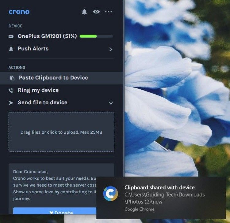 Copy clipboard dari hape ke PC di aplikasi Crono