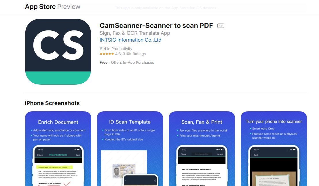 Aplikasi CamScanner di App Store
