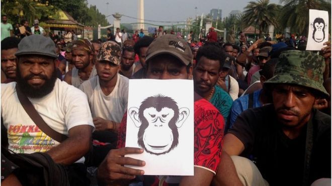 Unjuk rasa mahasiswa Papua di Jakarta saat menolak perlakuan rasialisme dan diskriminasi yang mereka alami di sejumlah daerah. 