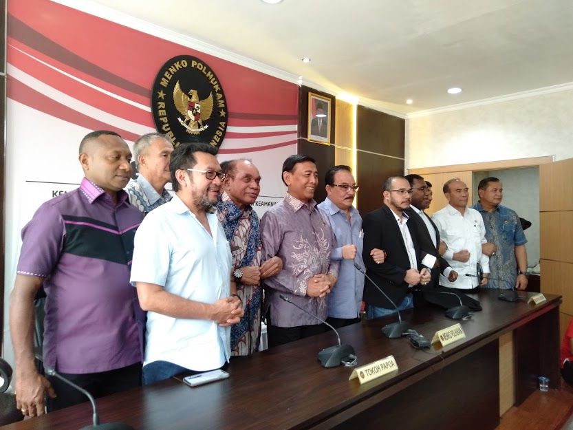 konferensi pers Menko polhukam, Wiranto bersama sejumlah tokoh Papua di kantor Kemenko polhukan Jakarta, Jumat (30/8/2019)